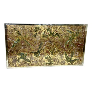 Glass of Glass Mirror Eglomized Birds of Paradise, 1950s For Sale