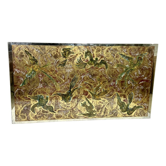 Glass of Glass Mirror Eglomized Birds of Paradise, 1950s For Sale