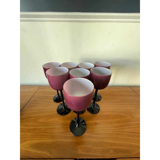 Glass Set of 8 Carlo Moretti Empoli Cased Glass Plum Wine Glasses For Sale - Image 7 of 7