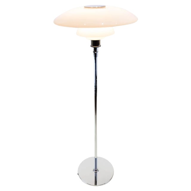 PH 4 1/2-3 1/2 Floor Lamp of Chrome with Shades of Opaline Glass by Poul Henningsen for Louis Poulsen For Sale