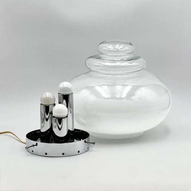 Silver Large Space Age UFO Flying Saucer Table Lamp, Italy, 1960s For Sale - Image 8 of 11