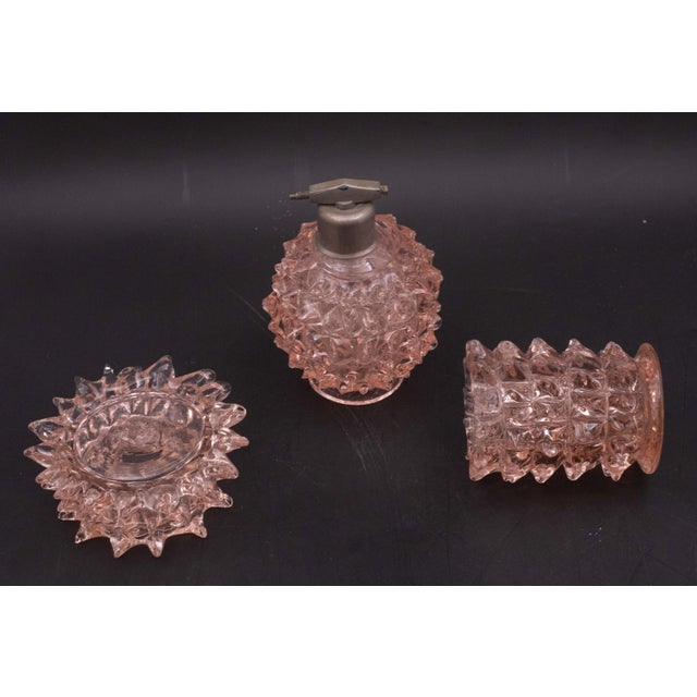 1950s Set of 3 Pink Rostrato Murano Style Glass Vases by Barovier & Toso, 1940s For Sale - Image 5 of 11
