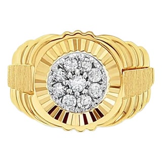 Presidential Style Diamond Cluster Ring .50cttw 14k Yellow Gold, Size 6 For Sale