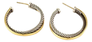 David Yurman Sterling Silver & 18k Bonded Yellow Gold Crossover Hoop Earrings