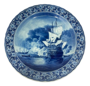 Delft Blue The Cannon Shot Plate by Willem van de Velde for Zenith, 1930s