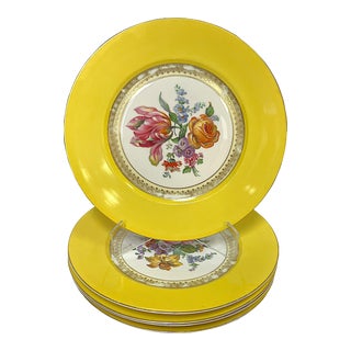 Vintage Victoria Czechoslovakia Floral Design Porcelain Dinner Plates- Set of 5 For Sale