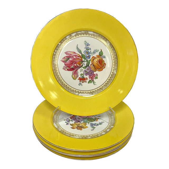 Vintage Victoria Czechoslovakia Floral Design Porcelain Dinner Plates- Set of 5 For Sale