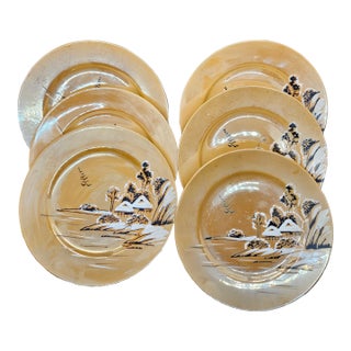 Vintage Kutani Ysh Takito (t.t.) Golden Peach Lusterware Luncheon Plates, Set of 6 For Sale