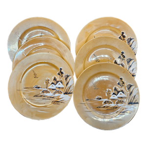 Vintage Kutani Ysh Takito (t.t.) Golden Peach Lusterware Luncheon Plates, Set of 6