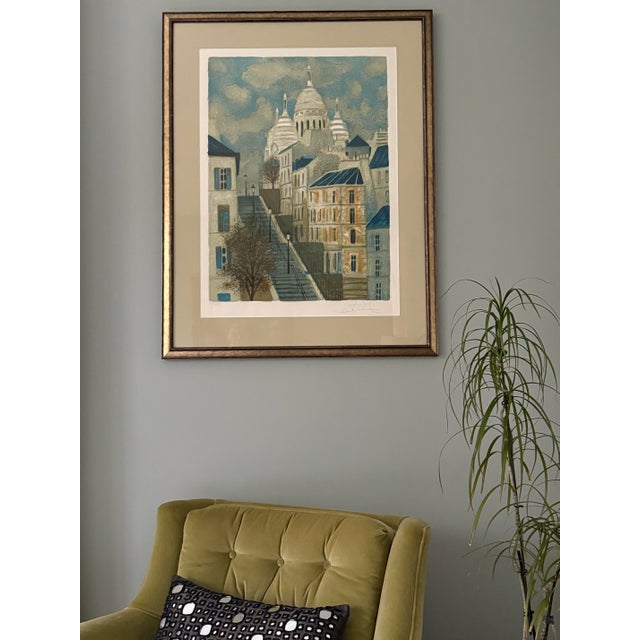 This original lithograph by Yves Ganne (1931-2019), 'The Steps of Sacré-Coeur', depicts the iconic, steep, and winding...