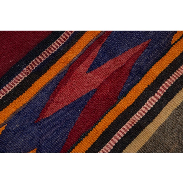 Vintage Kilim Handmade Flatweave Multicolor Striped Wool Runner For Sale - Image 9 of 10