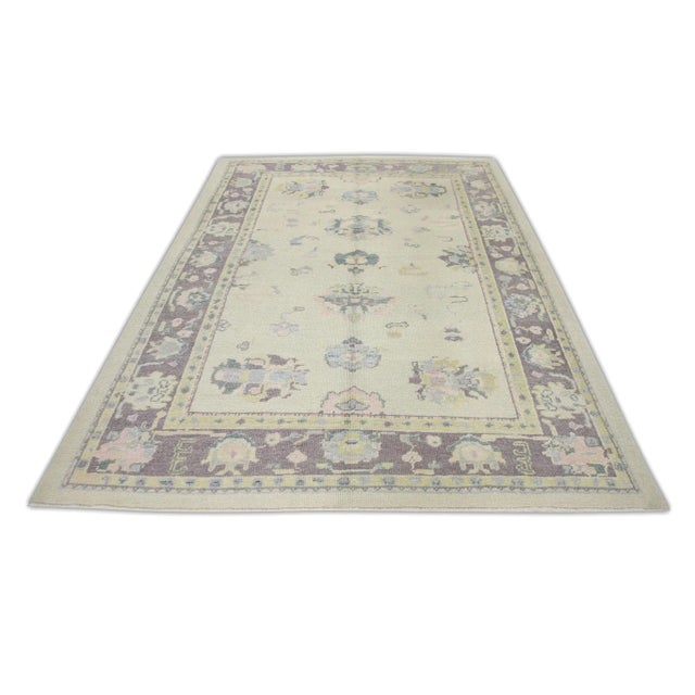 Early 21st Century Turkish Purple & Blue Handwoven Oushak Rug For Sale In Houston - Image 6 of 7