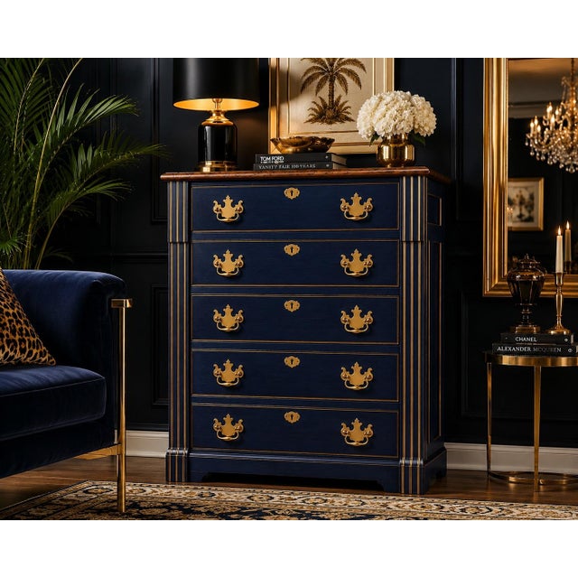Art Deco Late 19th Century Solid Oak Chest of Drawers | Midnight Blue™ & Old Chapel Satin Walnut™ For Sale - Image 3 of 3