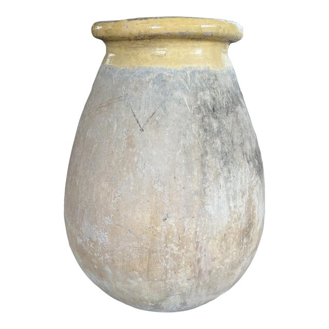 Large Circa 1900 French Antique Teardrop Biot Jar With Yellow Glaze For Sale