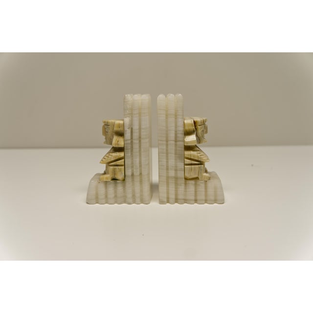Mesoamerican Style Carved Onyx or Alabaster Bookends a Pair For Sale - Image 4 of 4