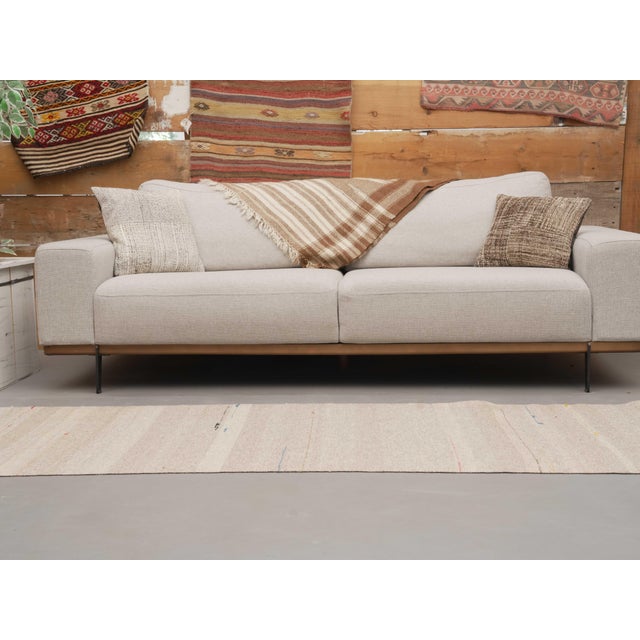 1970s Vintage Handmade Wool Cotton Cream Runner Rug For Sale - Image 9 of 10
