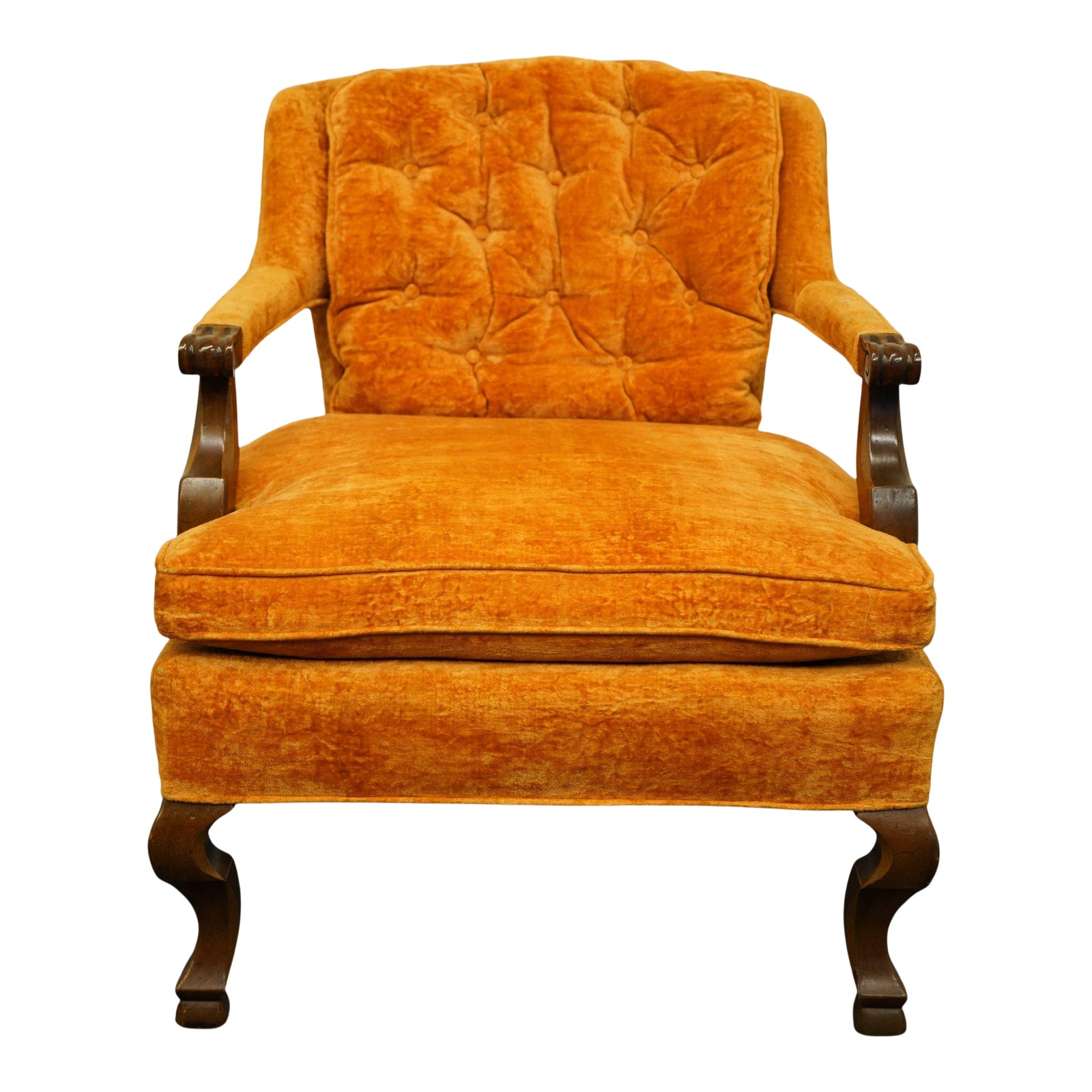 Henredon Furniture Tufted Crushed Velvet Burnt Orange Upholstered