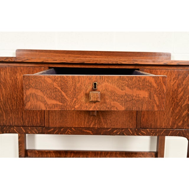 Brown Stickley Brothers Style Antique Mission Oak Arts & Crafts Sideboard Buffet or Bar Cabinet, Circa 1910 For Sale - Image 8 of 16