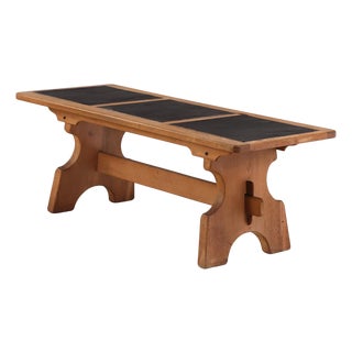 French Oak and Stone Dining Table, C. 1960. For Sale