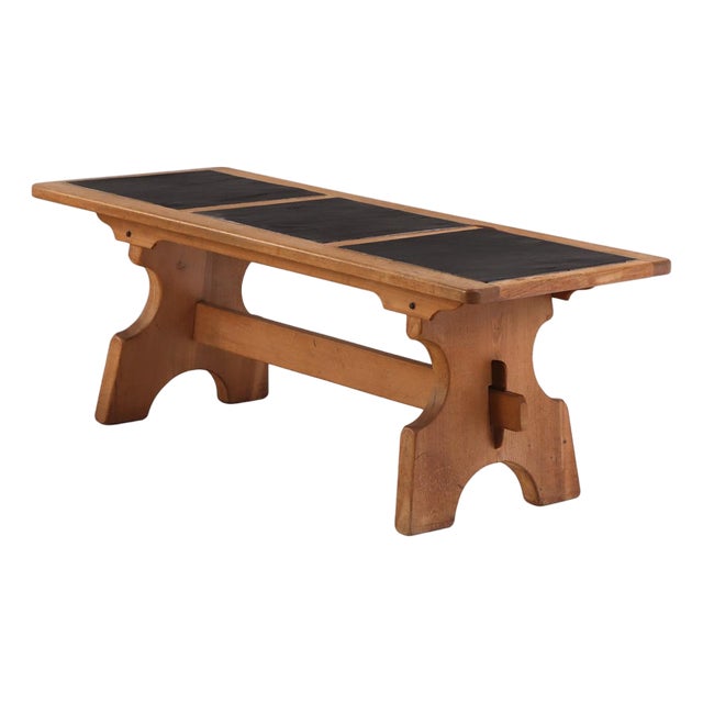 French Oak and Stone Dining Table, C. 1960. For Sale