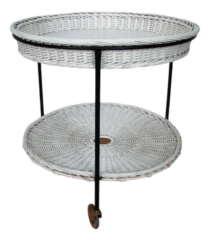Rattan Table on Wheels, 1960s