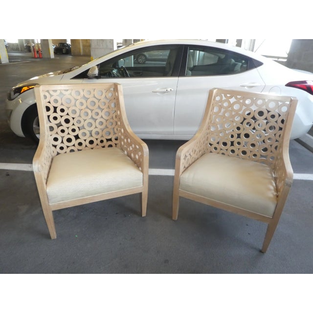 Stunning Contemporary Donut Circle Lounge Chairs sold as found in very good condition with fabric that may need recovering .