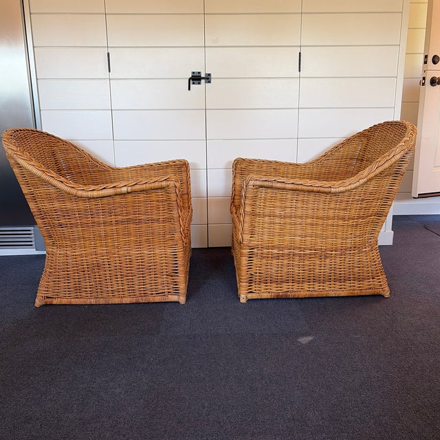 Pair of Vintage Woven Rattan/wicker Barrel-style Accent Chairs For Sale - Image 10 of 12