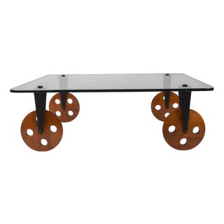 Vintage Industrial Coffee Table on Casters in Wood by Gae Aulenti for Fontana Arte, 1980s For Sale