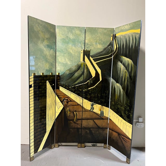 Chinoiserie Vintage 4 Panel Chinoiserie Room Divider Screen For Sale - Image 3 of 5