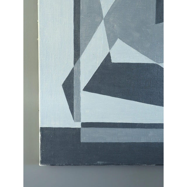 Mid-Century Modern 'Geometry in Grey' Vintage Original Abstract Oil Painting, Framed For Sale - Image 6 of 11