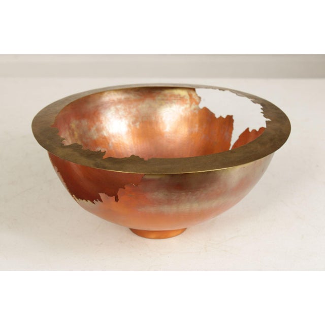 High Quality American Made Copper and Brass Decorative Display Bowl With Cutout Detail by Thomas Roy Markusen.