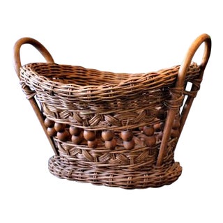 Boho Chic Style Wicker Basket/Planter With Wood Beads and Bottom For Sale