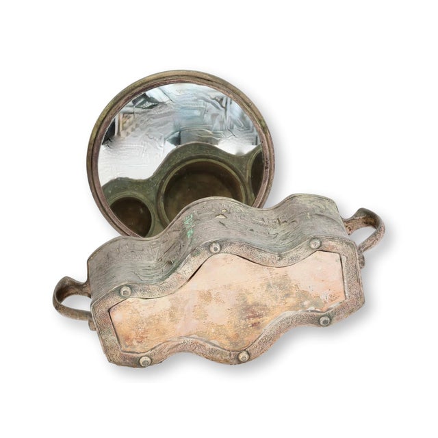 Metal Silverplate Shaving Mirror W/Removable Storage Cups For Sale - Image 7 of 7