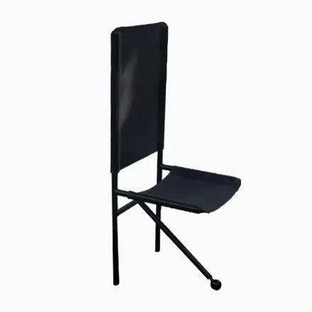 Vintage Tripod Black Leather and Black Metal Side Chairs, Set of 6 For Sale - Image 6 of 6