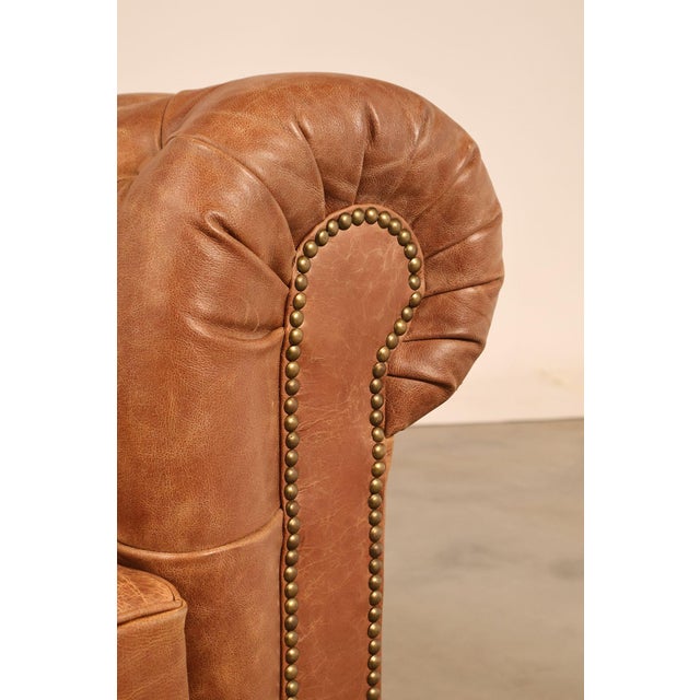 Chesterfield Style 7 Foot Distressed Brown Tufted Leather Sofa For Sale In Philadelphia - Image 6 of 17
