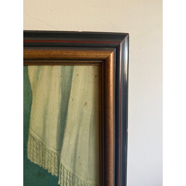 Vintage Folk Art Print on Wood Little Girl Pointing at Cat For Sale In Greenville, SC - Image 6 of 6