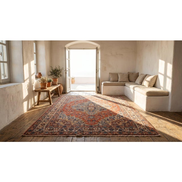 Textile 1880s Red Medallion Rustic Antique Persian Tabriz Rug 4'0" X 5'10" Handknotted Wool Carpet For Sale - Image 7 of 9