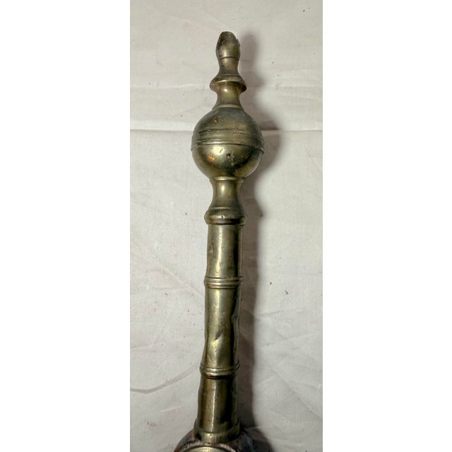 English Antique 18th Century Wrought Iron Turned Brass English Fireplace Tongs Tool 8 For Sale - Image 3 of 10