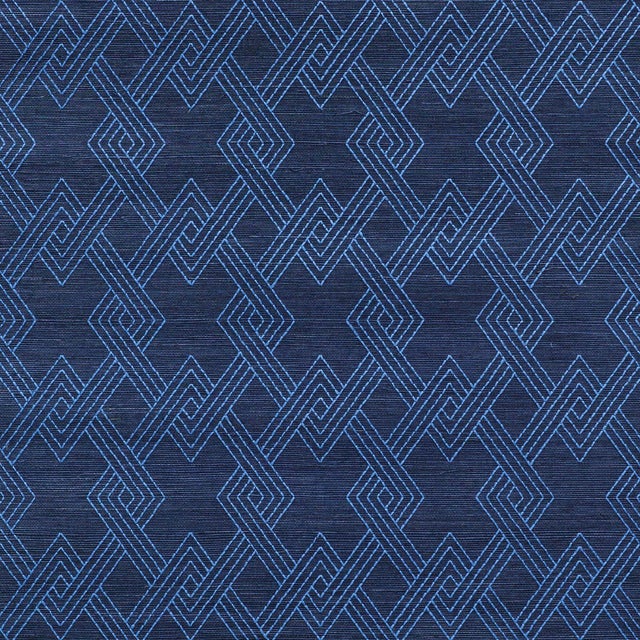 Sample - Schumacher Hix Embroidered Sisal Wallpaper in Blue For Sale