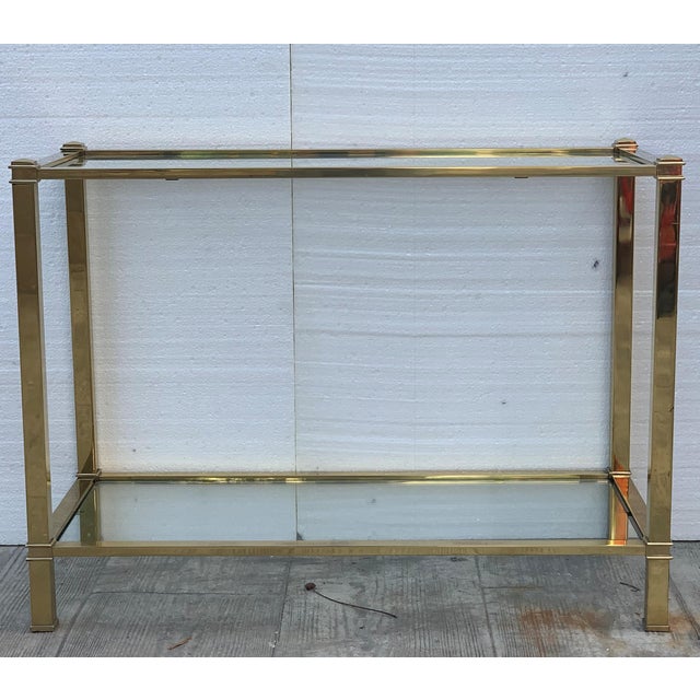 Mid-Century Modern Set of Brass Side Table and End Console Table with Glass For Sale - Image 12 of 18