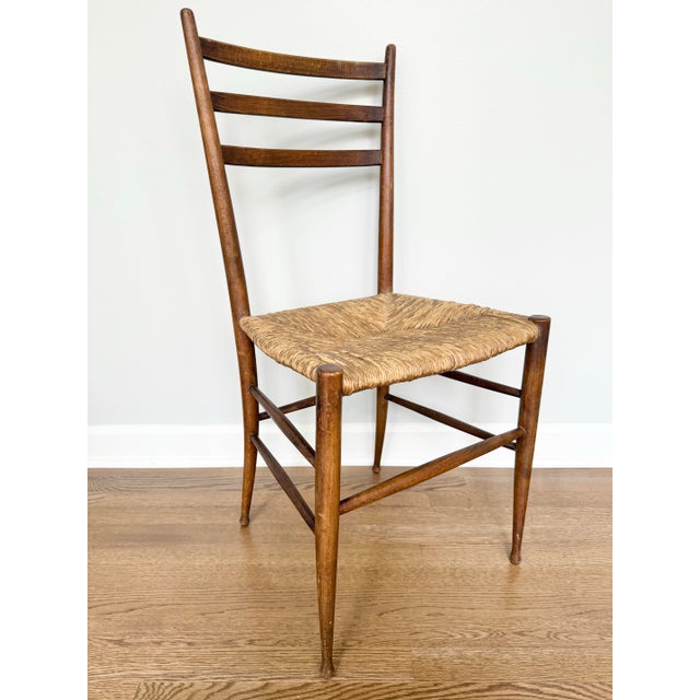 Mid-Century Italian Modern Rush Seat Ladder-Back Chair in the Manner of Gio Ponti For Sale In Washington DC - Image 6 of 9