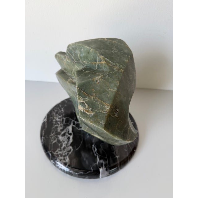 Stone 1980’s Vintage Carved Green Marble Abstract Sculpture on Black Marble Base, Unsigned For Sale - Image 7 of 12