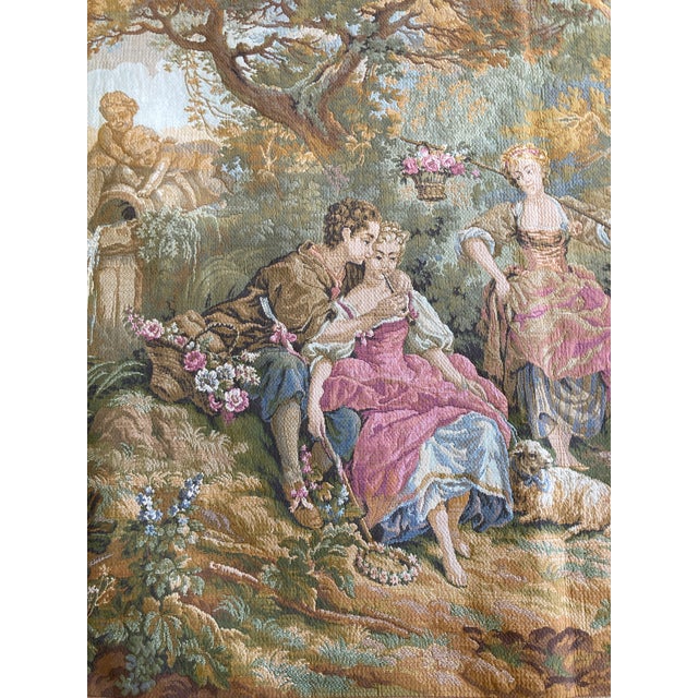 Wood Mid 20th Century French Gobelins Pastoral Tapestry Wall Hanging With Solid Wood Hardware For Sale - Image 7 of 16