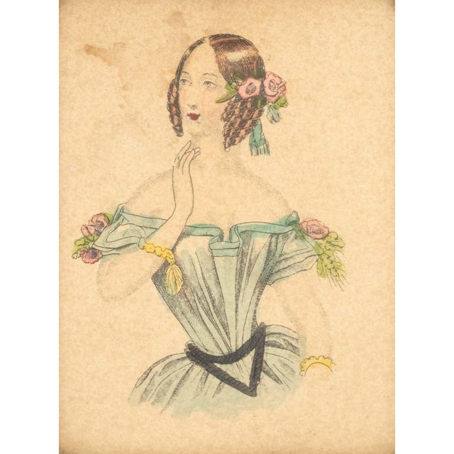 19th Century Miniature Fashion Lithograph Portraits, 19th C., 2 For Sale - Image 5 of 6