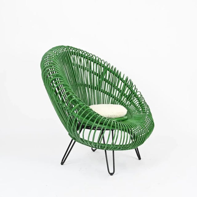 Sculptural Green Rattan Lounge Chair attributed to J. Abraham and Dirk Rol, France, 1960s For Sale - Image 12 of 18