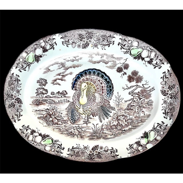 Japanese Vintage Turkey Platter Plate Japanese Ironstone Transfer Ware 18in Japan Oval For Sale - Image 3 of 7
