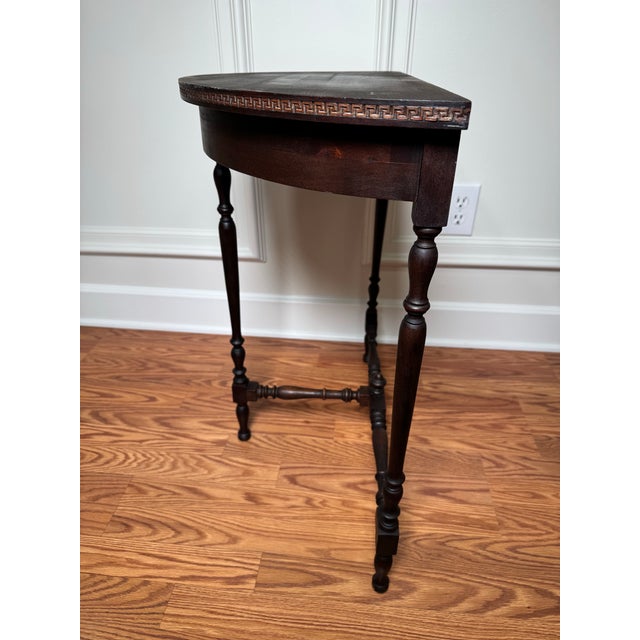 Antique Traditional Solid Wood Demi-Lune Gold Painted Greek Key Side Table For Sale In Houston - Image 6 of 12