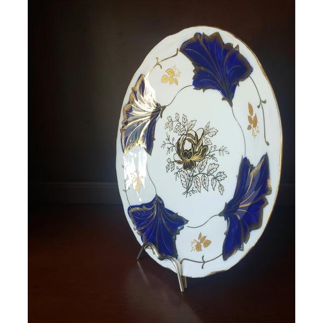 Mid 20th Century Vintage Cobalt Blue & Gold Porcelain Dinner Plate For Sale - Image 5 of 6