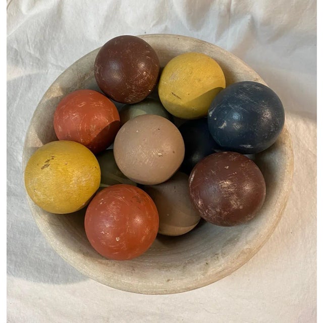 Arts & Crafts Stone Bowl With 12 Decorative Colorful Balls For Sale - Image 3 of 13