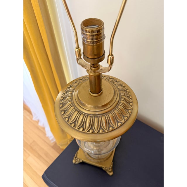 1960s Neoclassical Brass & Blown Glass Hurricane Urn Table Lamps - A Pair For Sale - Image 5 of 8